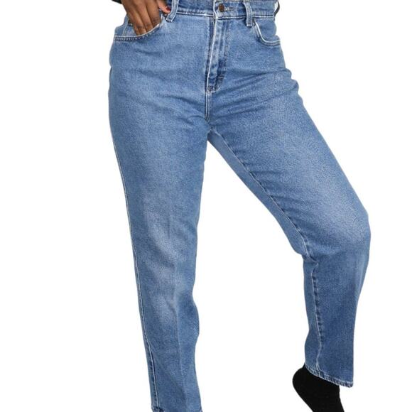 Vintage Denim - Vintage Lee Jeans Blue Denim Tapered High Waist Faded Broken In Casual Size 28